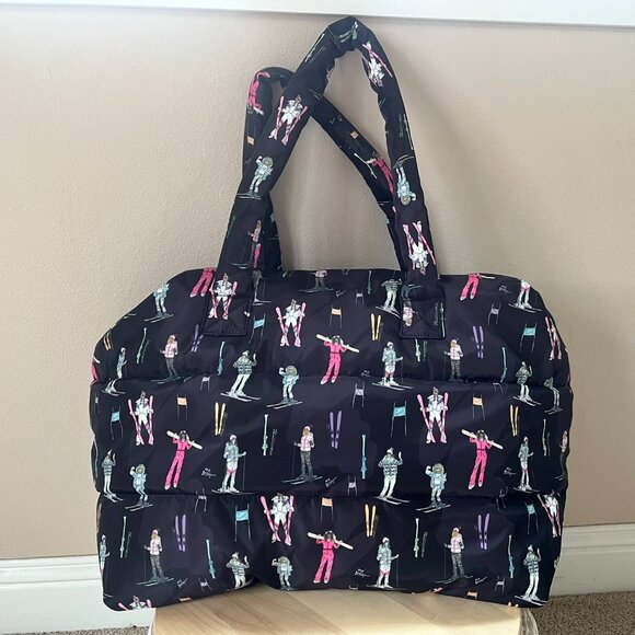 Betsy Johnson Ski Motif Weekender Sport Puffy Tote Black - Picture 1 of 9